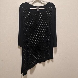 Chico's Travelers Black Studded Sierra Asymmetrical Tunic Top 2 L 12 14 Lagen